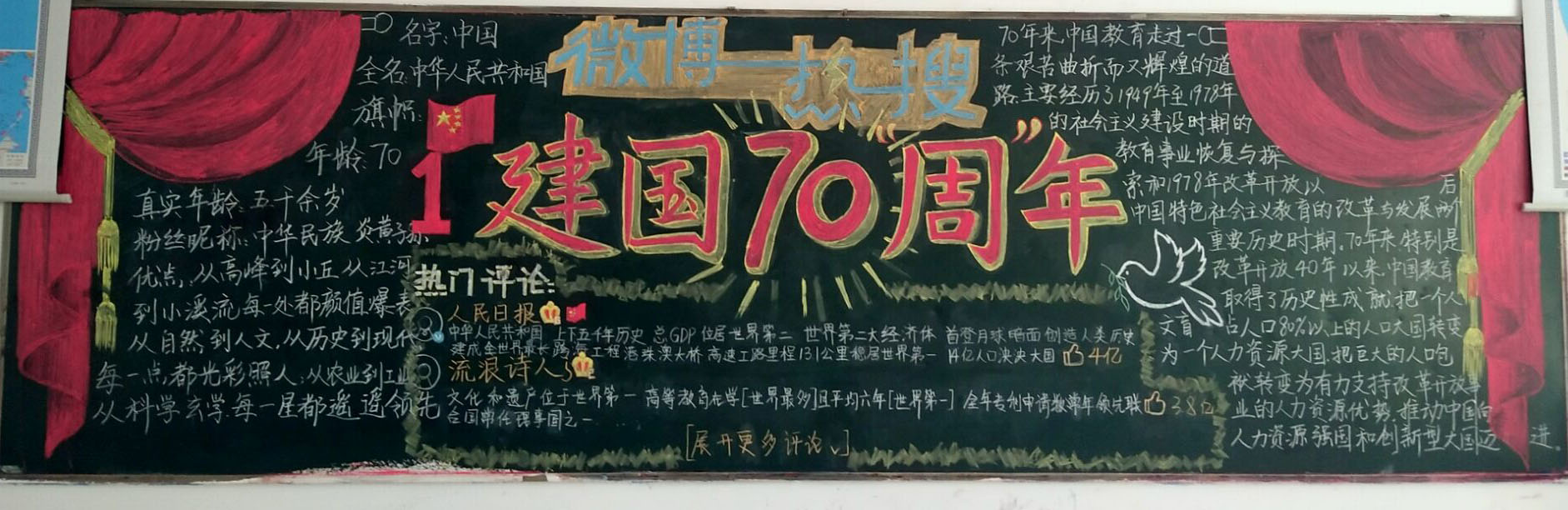 我校为庆祝国庆也举行了"爱祖国,迎国庆" 主题黑板报评比活动,现将